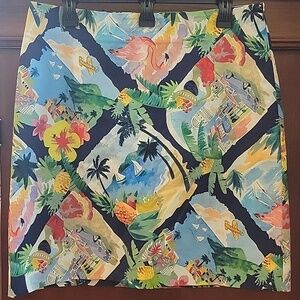Talbots | Colorful Tropical Print Cotton Blend Resort Vacation Skirt - Size 8